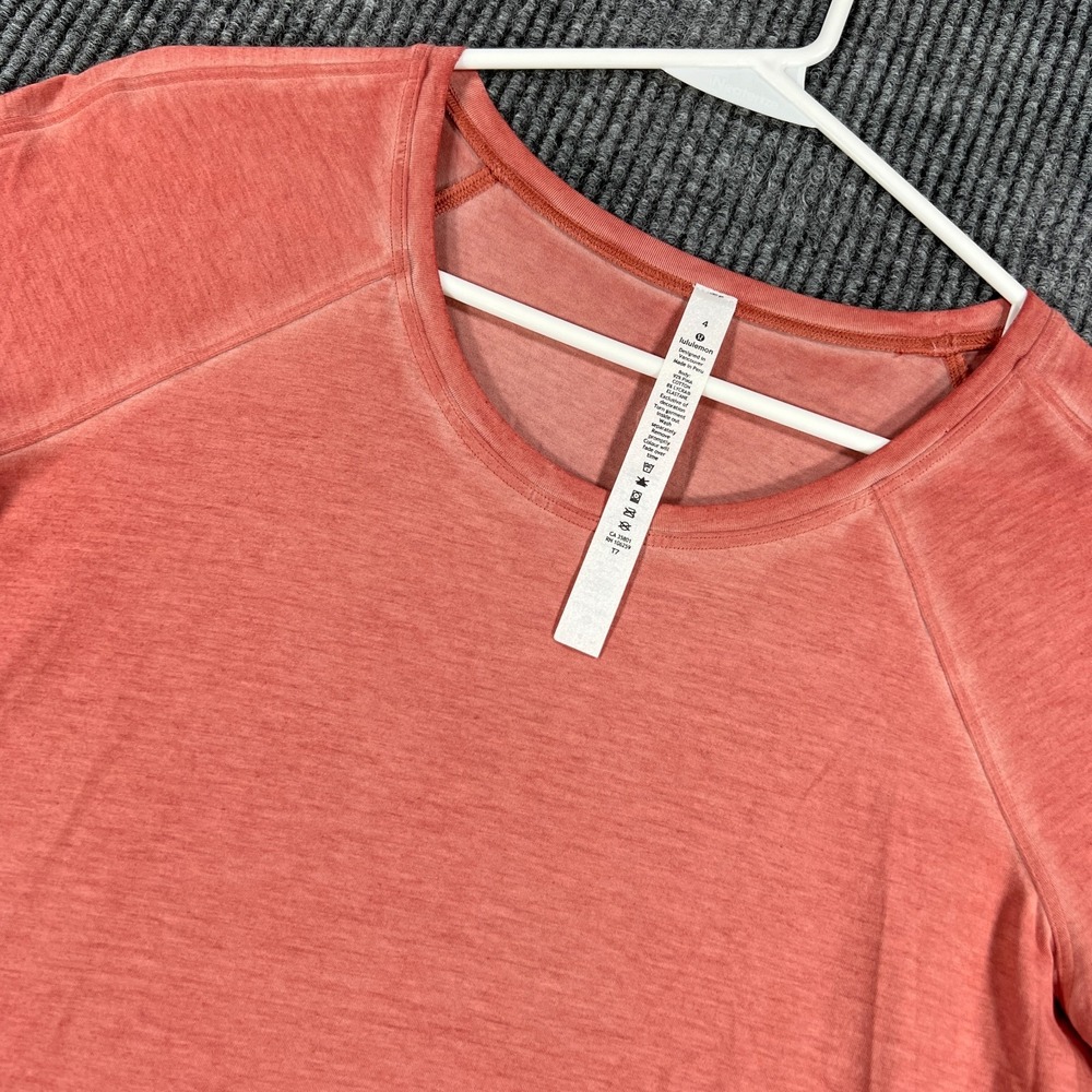 Lululemon Shirt Womens Size 4 Coral Long Sleeve Pima Cotton Active Casual Gym